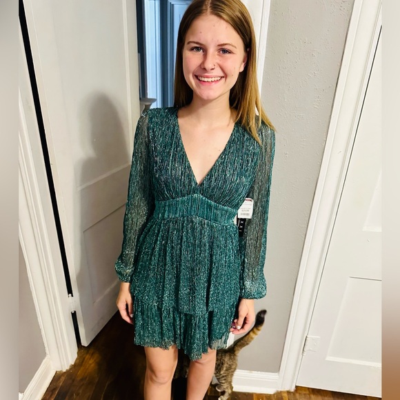 Trixxi Sparkling Teal Long Sleeve Dress - Picture 7 of 7